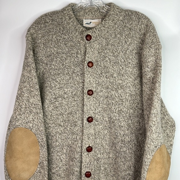 Vintage Winona Knits Oatmeal Patch Elbow Wool Cardigan Sweater Large - Picture 2 of 9